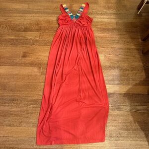 Bailey Blue Red Ruched Halter Maxi Sundress